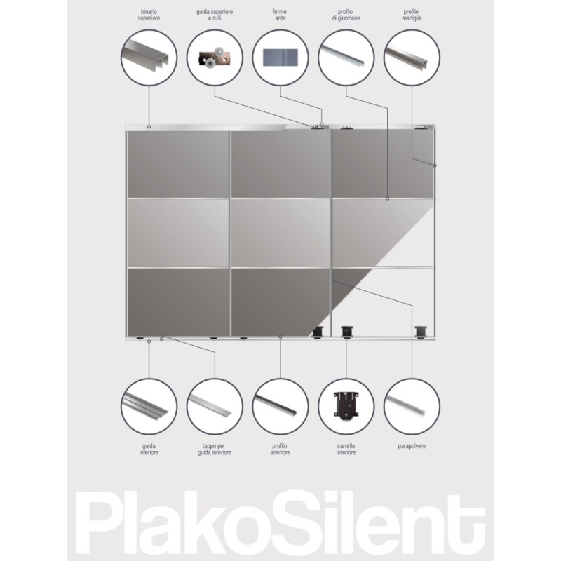 Walk-in Wardrobe Kit PlaKoSilent Pettiti for Wardrobes 2 or 3 Sliding Doors