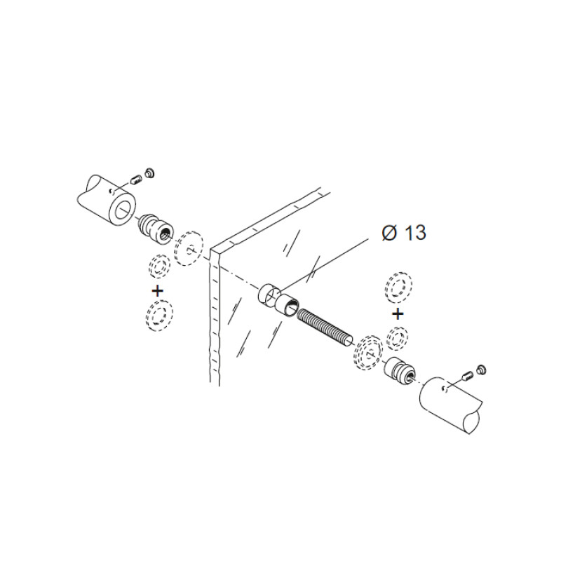 Through Fixing Kit pba 02 for Single Pull Handles for Glass Doors