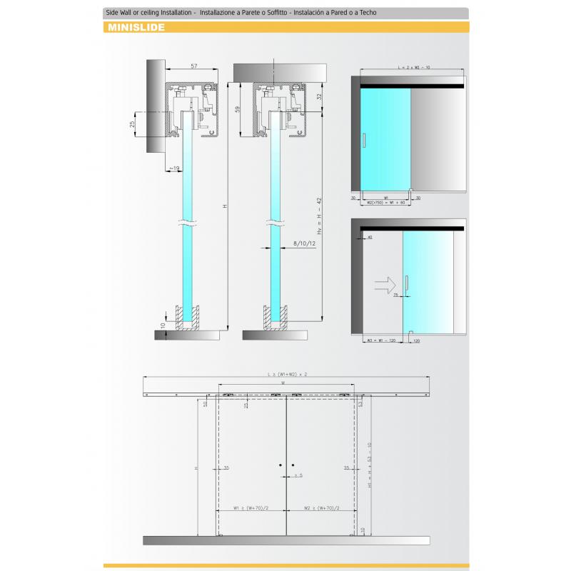 Sliding Kit MiniSlide SbyC Glass System with Sliding Guide