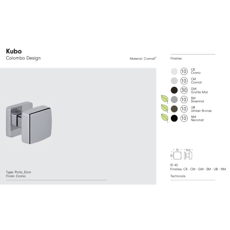 Kubo Colombo Design Rotating Door Knob 55x55 mm