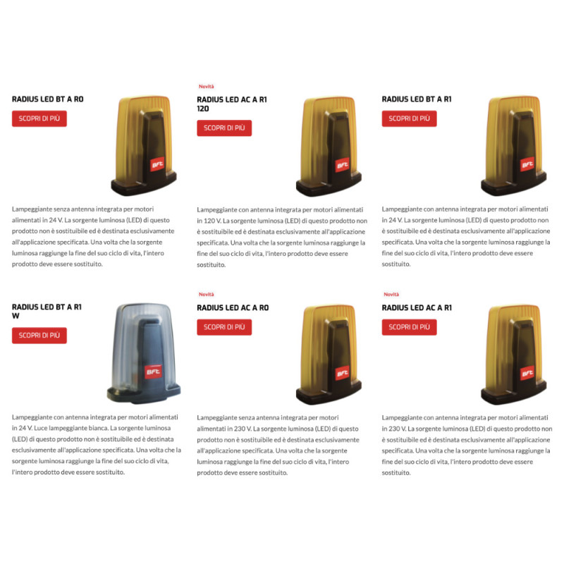 Flashing Light for Automatic Gate BFT RADIUS LED Various Models