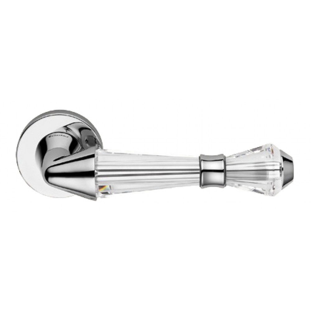 Luce Polished Chrome Door Handle on Rosette Linea Calì Crystal