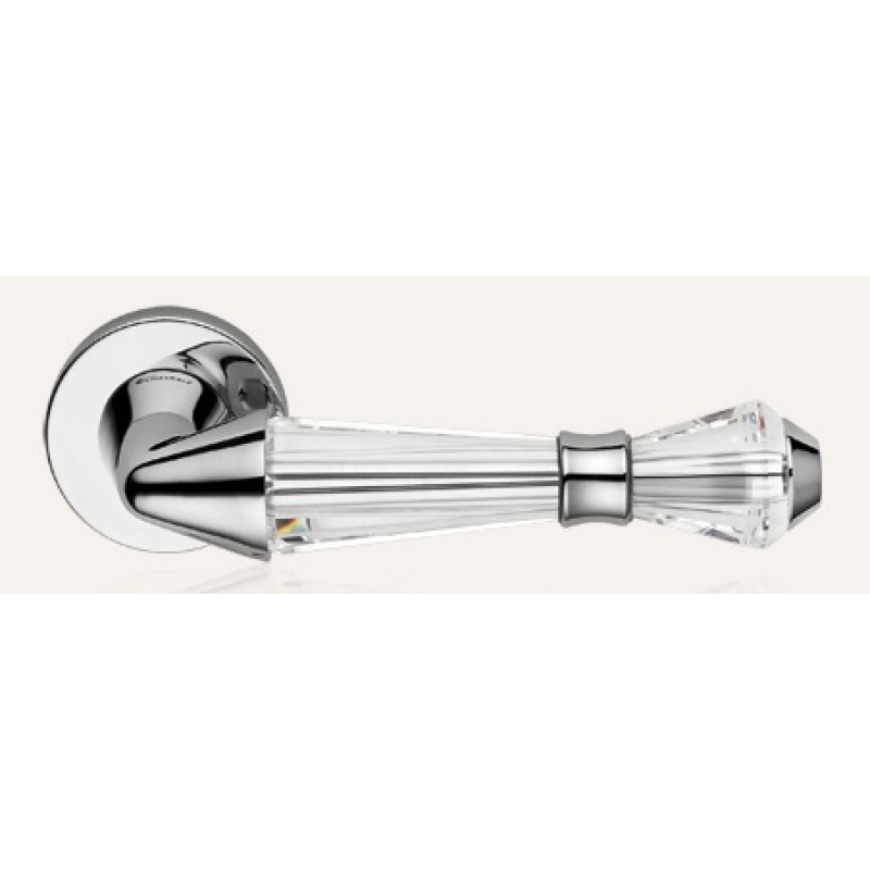 Luce Polished Chrome Door Handle on Rosette Linea Calì Crystal