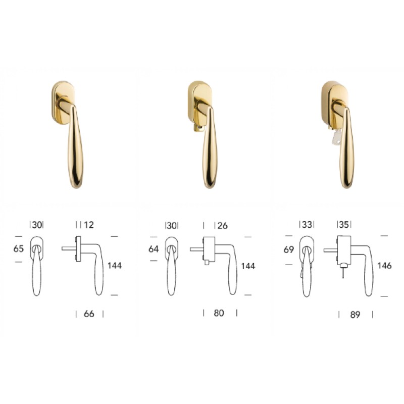 DK Reguitti Alisè Window Handle with Choice of Brass Finish