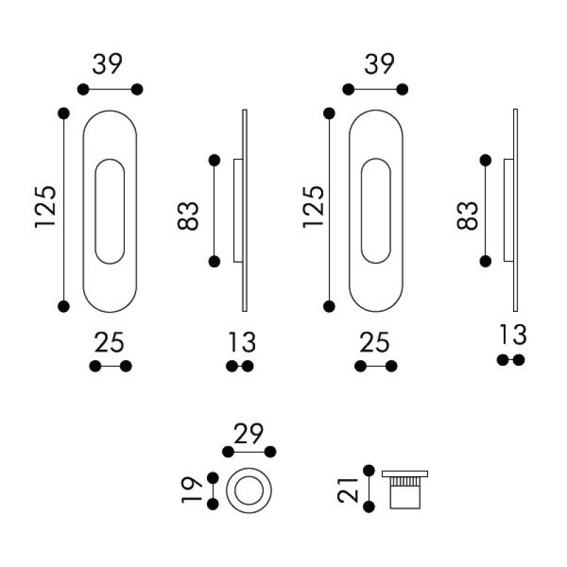 Recessed Oval Blind Handle for Sliding Door Arieni 98/SF