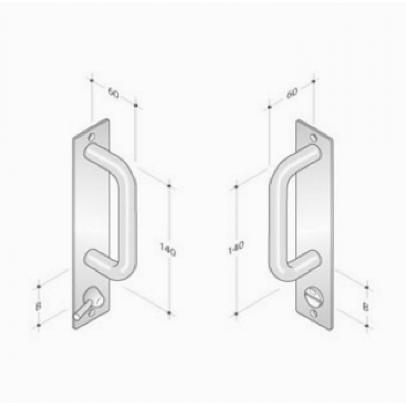 pba 2211 Fixed Pull Handle on Rectangular Plate in Stainless Steel