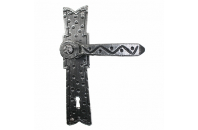 Narrow Medieval Wrought Iron Door Handle on Plate 2005 Lorenz Ferart