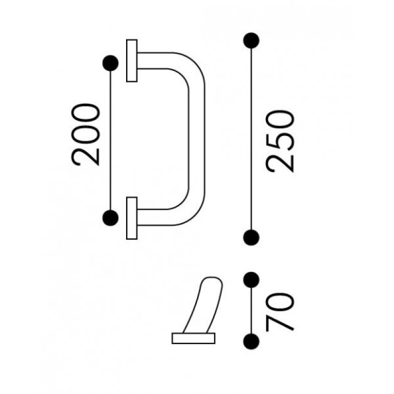 Curved Door Pull Handle Arieni 770/E Aba 250 mm Ø45 mm