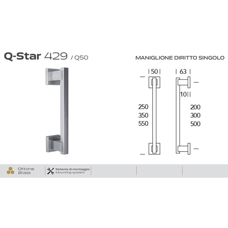 Q-Star Reguitti Pull Handle in Chrome-Plated Brass and Choice of Wheelbase