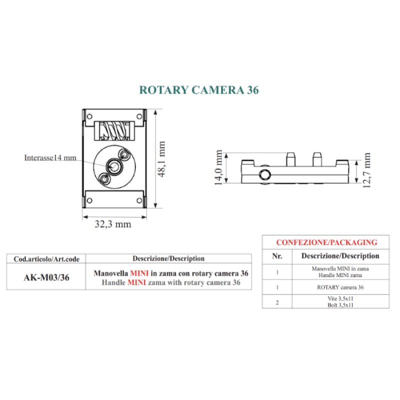 Adjustable Shutters Crank Zamak Mini Tecnometalsystem