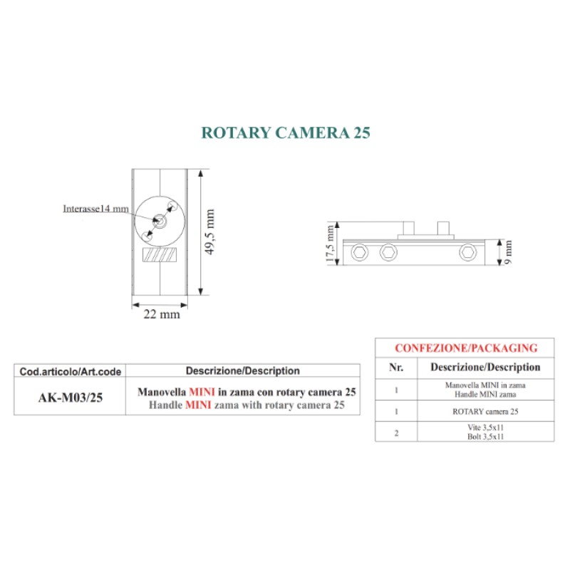 Adjustable Shutters Crank Zamak Mini Tecnometalsystem