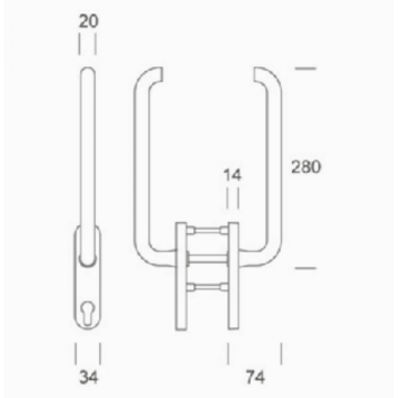 pba 2045 Window Handle in Stainless Steel AISI 316L