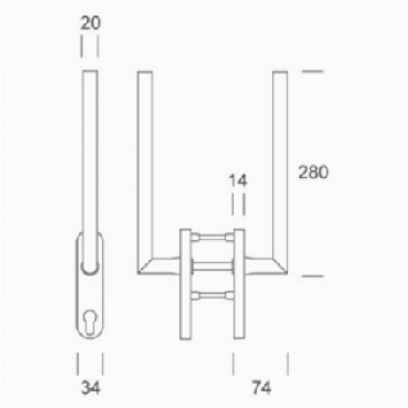 pba 2045 Window Handle in Stainless Steel AISI 316L