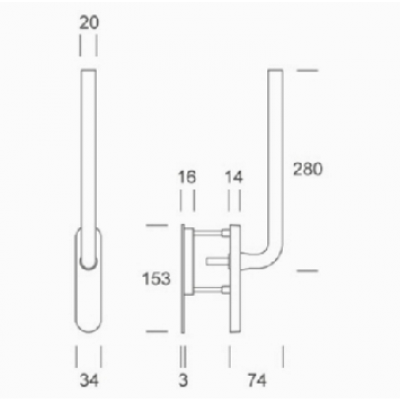 pba 2045 Window Handle in Stainless Steel AISI 316L