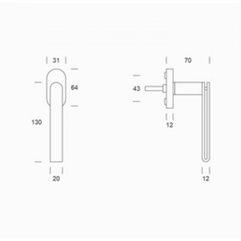 pba 2MM.015.00DK Window Handle in Stainless Steel AISI 316L