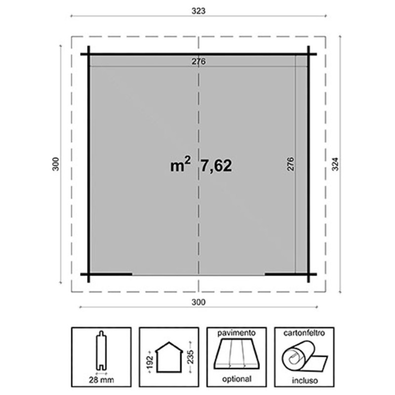 Mary Losa Wooden House in Fir 300x300 cm