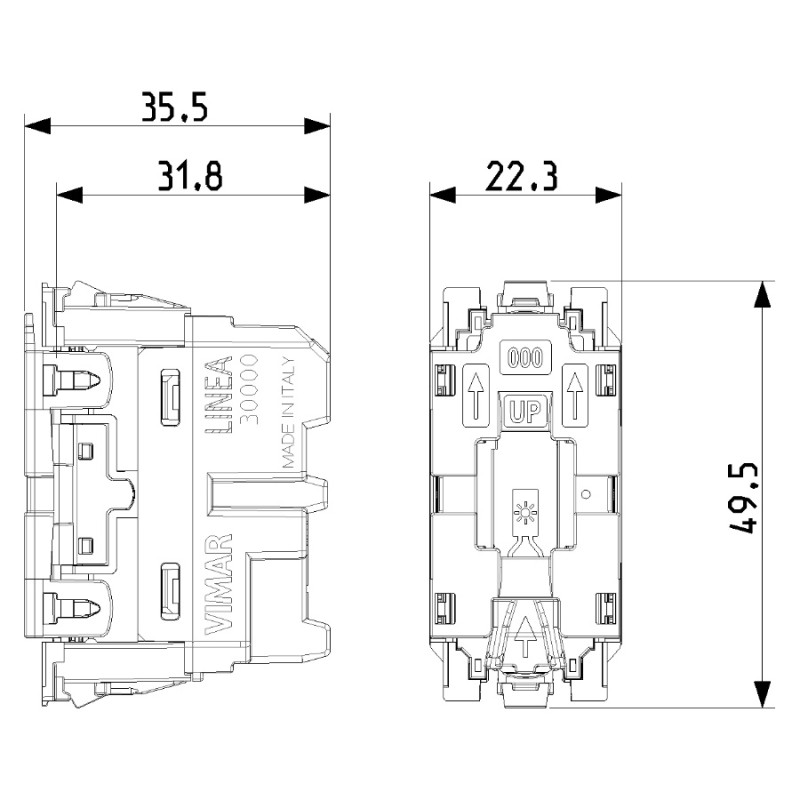 Switch Mechanism VIMAR LINEA 3000 Buttonless Sockets