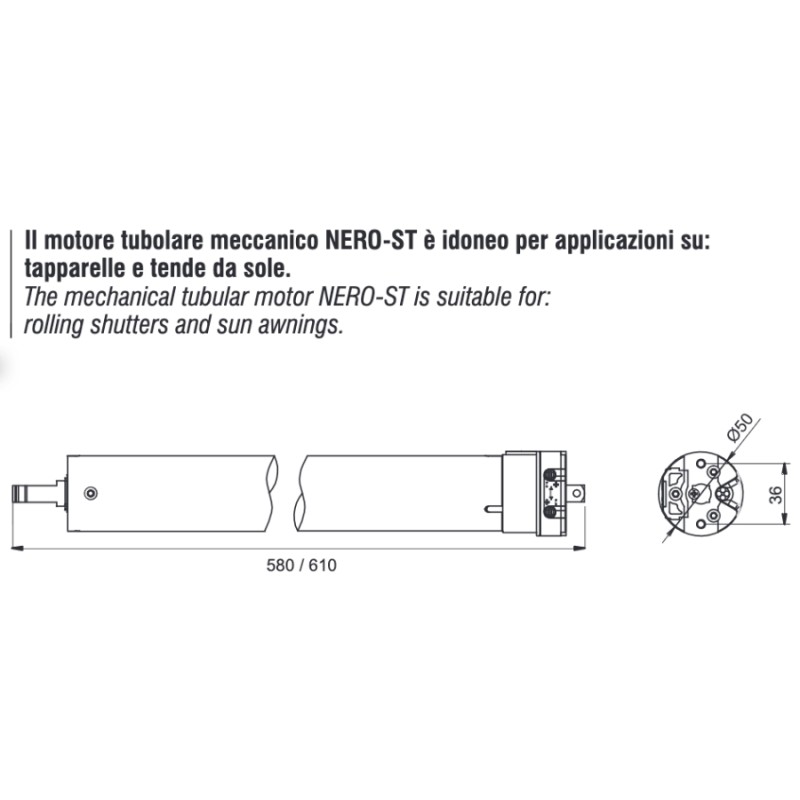 Tubular Motor Ø50 NERO-ST for Rolling Shutters with Mechanical Limit Switch