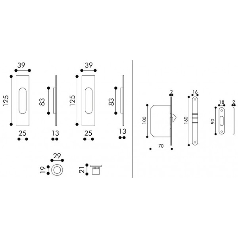 Rectangular Recessed Pulls Without Hole for Sliding Door Arieni 98/SF/R
