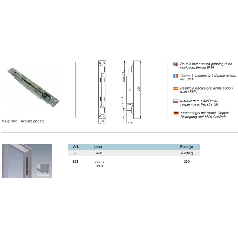 Double Action Recessed Stake Brass Lever 8MA Thread