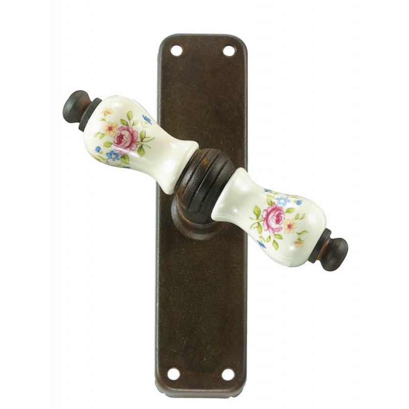 Paris Galbusera Cremone Bolt Window Handle with Plate Porcelain and Wrought Iron