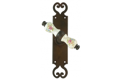 Paris Galbusera Window Handle with Plate Porcelain and Wrought Iron