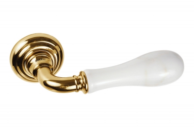 Paros Door Handle on Rosette in White Calacatta Carrara and Gold Marble by Mandelli1953