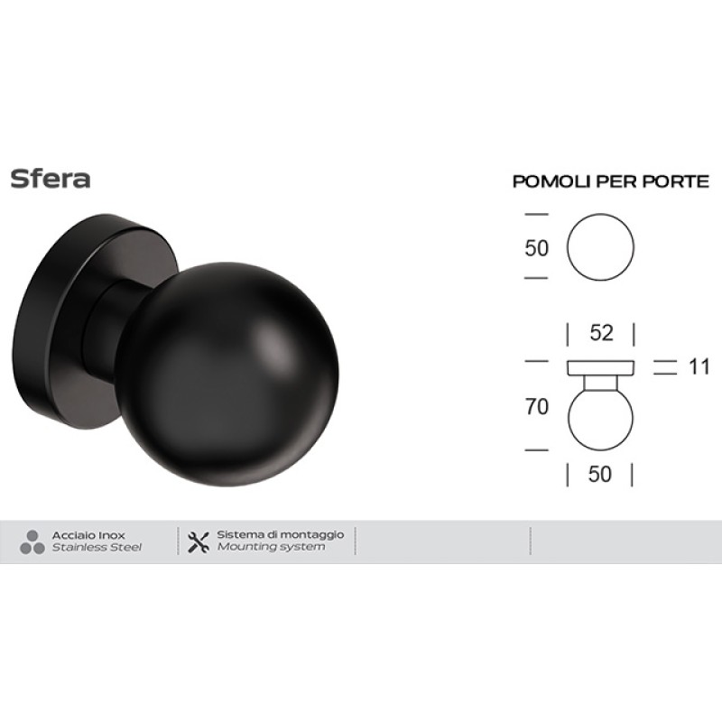 Rotating Door Knobs in Stainless Steel Sphere C59 Reguitti