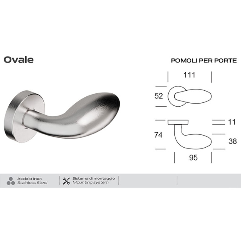 Rotating Knobs in Stainless Steel Oval 258 Reguitti