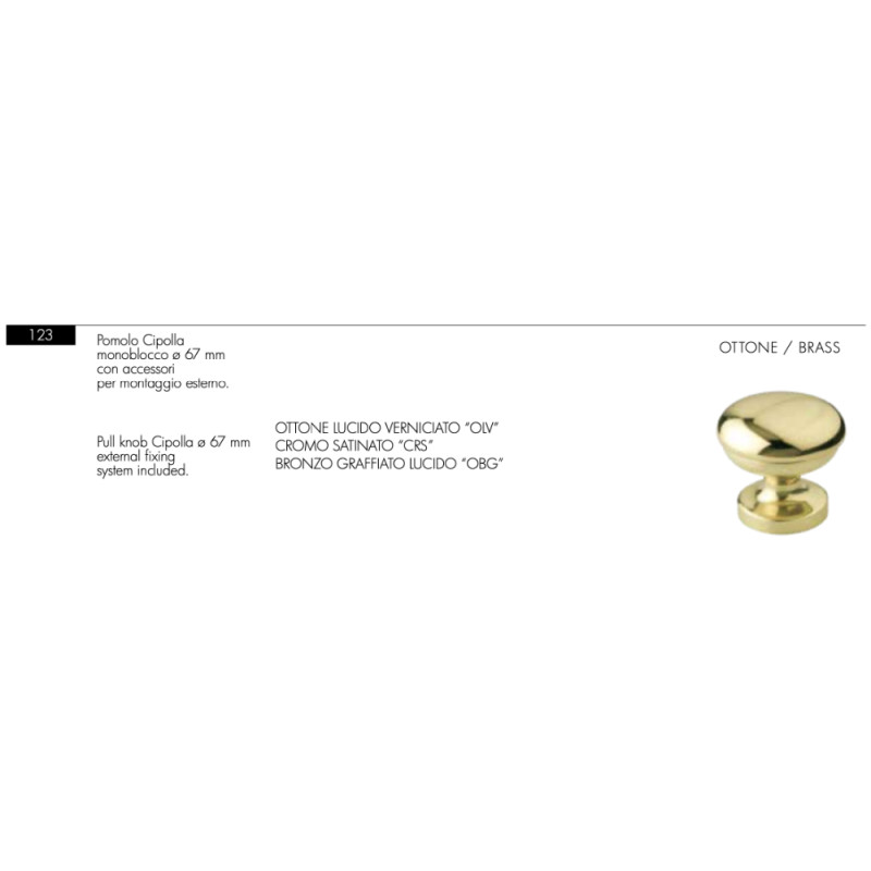 Monoblock Security Door Knob Cipolla Arieni 123 Ø67 mm in Brass