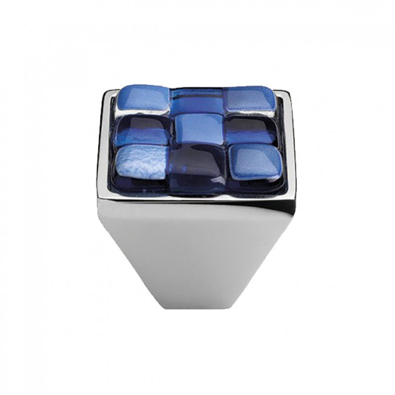Furniture Knob Linea Calì Crystal BRERA CHESS PB 30 CR White Blue Glass Insert