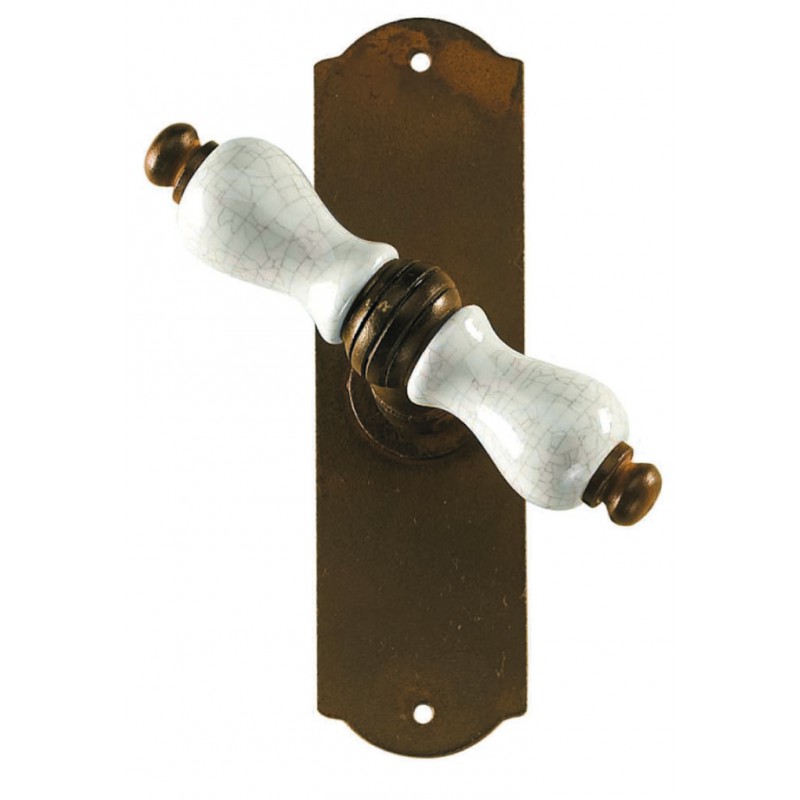 Prague Galbusera Window Handle with Plate Porcelain and Wrought Iron