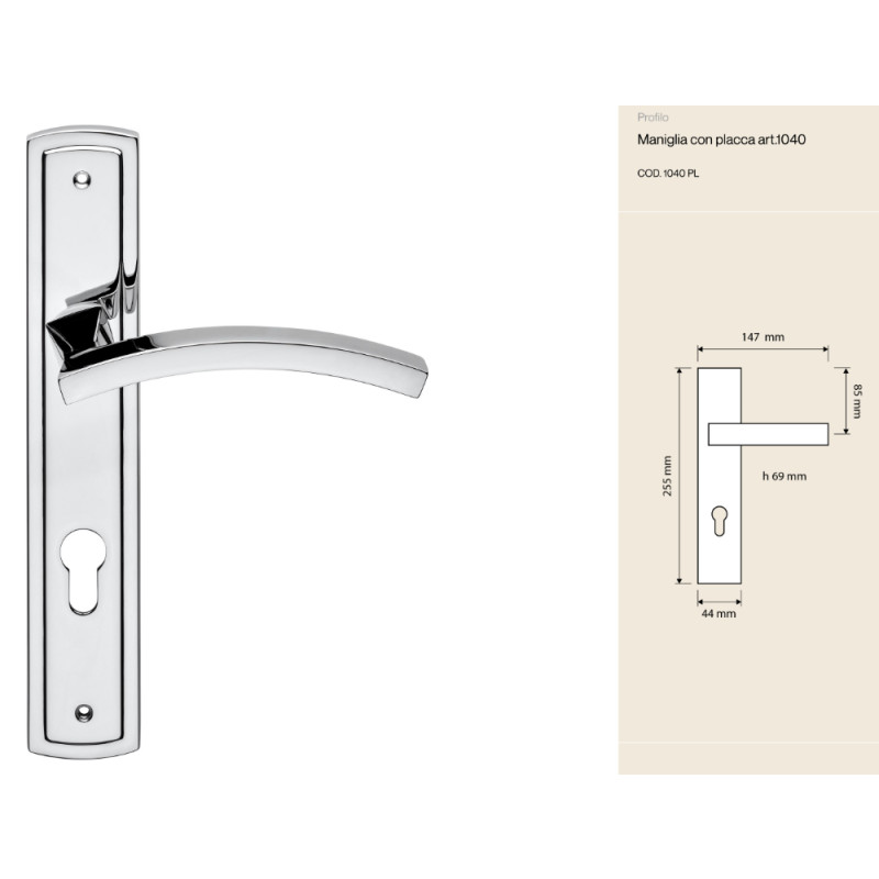 Linea Calì Profilo Door Handle with Plate Brass Finish of Your Choice