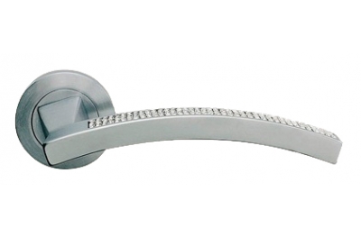 Profilo Mesh Satin Chrome Door Handle on Rosette Linea Calì Crystal