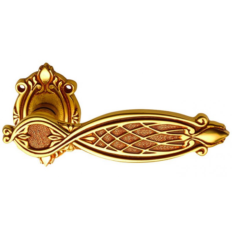 Ramses Classique PFS Pasini Brass Door Handle with Rosette and Escutcheon Plate