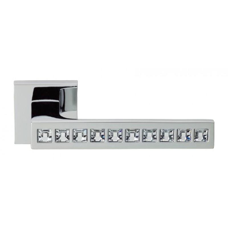 Reflex Polished Chrome Door Handle on Rosette Linea Calì Crystal