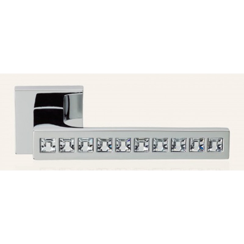 Reflex Polished Chrome Door Handle on Rosette Linea Calì Crystal