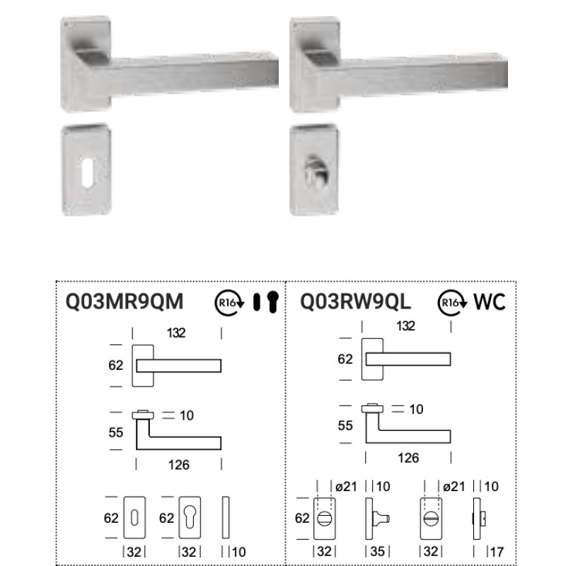 Reguitti Genève Q03 / 9QM Door Handle Stainless Steel