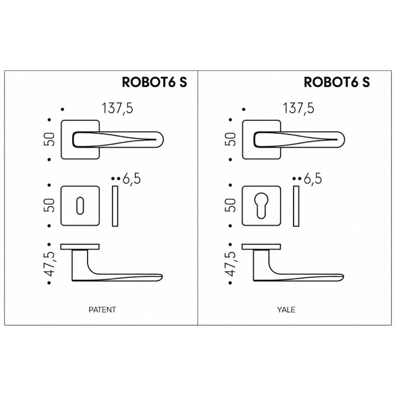 ROBOT6 S Colombo Design Door Handle with 6 mm Square Rose