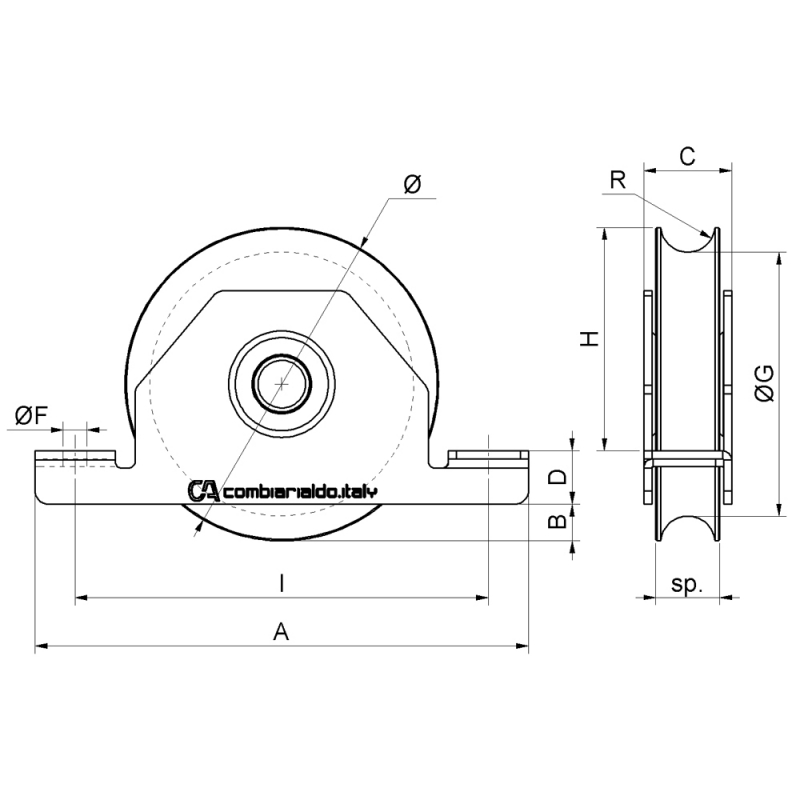 Wheel Round Groove 1 Bearing with Inside Support Sliding Gate Combiarialdo