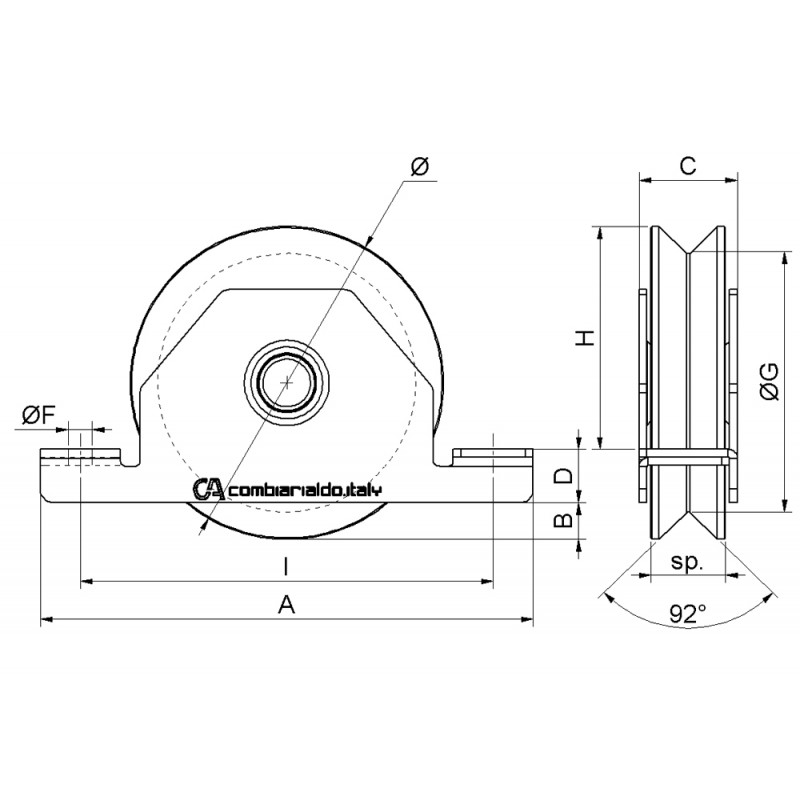 Wheel V Groove 2 Bearings with Inside Support Sliding Gate Combiarialdo