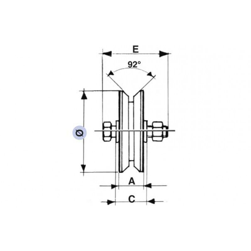 Wheel for Sliding Gates 2 Ball Bearings V Groove Various Diameters IBFM