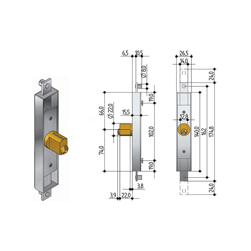 Extendable Gate Lock Round Cylinder Prefer 6601