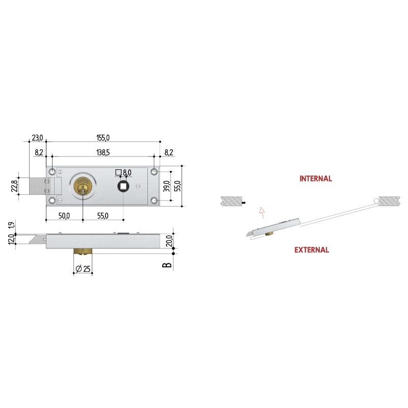 Metal Door Lock Rectangular Latch Prefer 6751