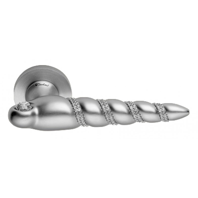 Shell Mesh Satin Chrome Door Handle on Rosette Linea Calì Crystal