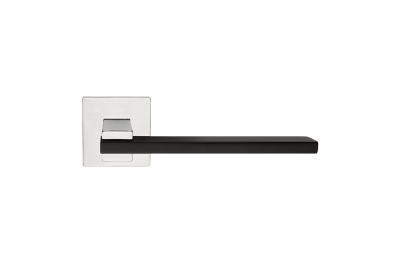Slim Matt Black + Polished Chrome Door Handle With Rose With Click-Clack Ultra-Rapid Mounting Linea Calì Design