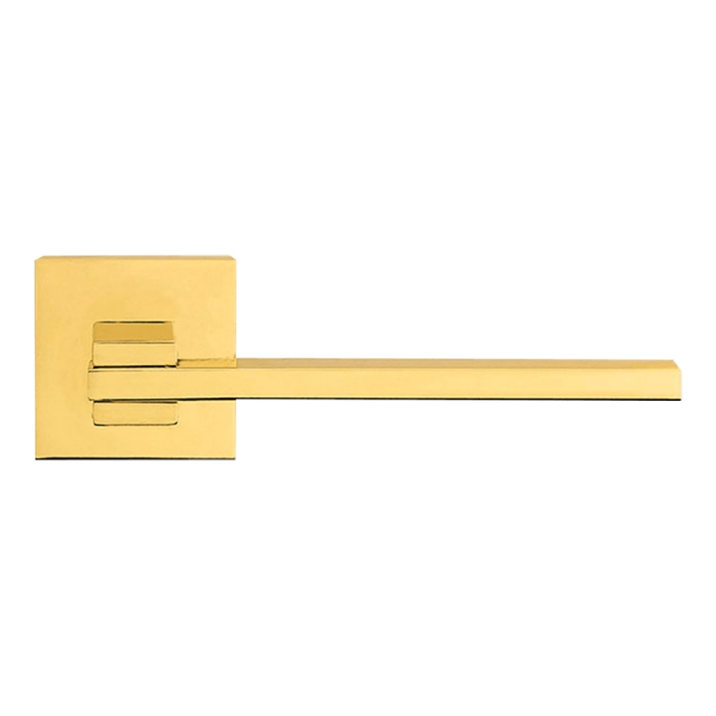 Slim Polished Brass Door Handle With Rose With Click-Clack Ultra-Rapid Mounting Linea Calì Design