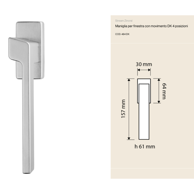 Stream Zincral Linea Calì Window Handle with DK Movement