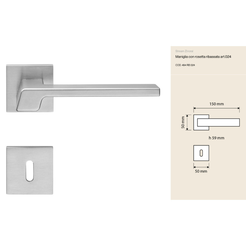 Stream Zincral Linea Calì - Door Handle with Lowered Rosette