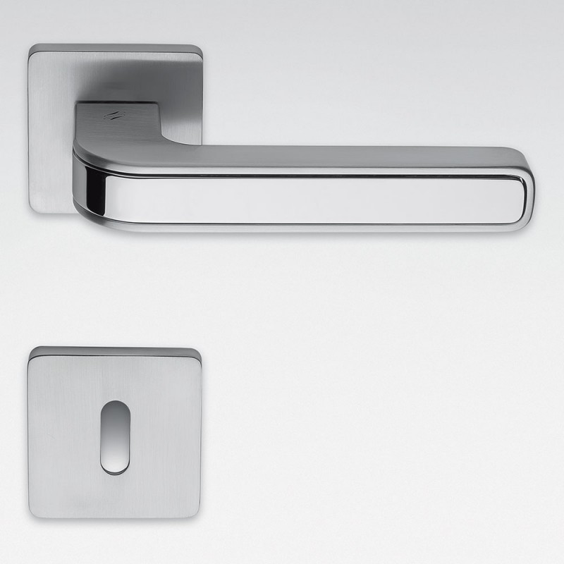 Alba Polished and Satin Chrome Door Handle on Rosette Made in Italy by Colombo Design